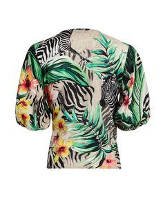 Tropical Prints, Tie Waist Top, Work Blouses, Printed Ties, Puffed Sleeves, Poplin Shirt, Petite Fashion, Tropical Print, Fabric Care