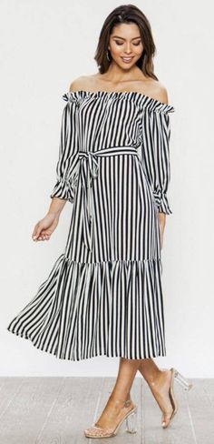 Let's have a picnic at the park. Wear this beauty for your next outing. Off the shoulder, striped dress with belt. Hand wash cold. Do not bleach. Lay flat to dry. Material Polyester 100% Striped Maxi, Dress With Belt, Cute Sandals, A Picnic, Striped Maxi Dresses, Fall Trends, Striped Dress, The Park, Off Shoulder Dress