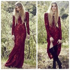 For Love & Lemons Ethereal Crimson Burgundy Red Sheer Lace Long Sleeve Maxi Dress -Nylon Blend -Unlined -Sheer Mesh Fabric -Back Cut-Out With Button Closure -Hidden Side Seam Zipper Closure Note: Undergarments / Slip Do Not Come With The Dress. The Dress Is Sheer. Great Condition! Nylon Dress, Insta Pics, Lemon Dress, Lace Long Sleeve, For Love & Lemons, Sleeve Maxi Dress, Love And Lemons, Closet Fashion, Lace Embroidery