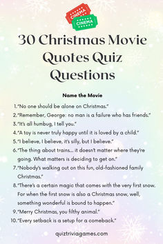 the christmas movie quiz questions are shown in this graphic above it is an image of snowflakes