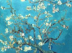 a painting of a tree with white flowers