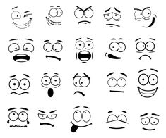 cartoon faces with different expressions on white background