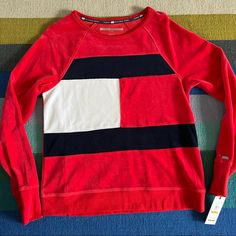 Tommy Hilfiger Sport Red, White & Blue Sweatshirt, Brand New With Tags! Size Small. Measurements As Shown. Smoke-Free, Pet-Free Home, I Am The Only Owner Of This Cute Sweater! Trendy Red Tommy Hilfiger Top, Sporty Red Tommy Hilfiger Top, Tommy Hilfiger Red Long Sleeve Top, Tommy Hilfiger Red Crew Neck Top, Tommy Hilfiger Sporty Long Sleeve Tops, Sporty Long Sleeve Tommy Hilfiger Top, Casual Red Color Block Sweatshirt, Cute Sweater, Tommy Hilfiger Tops