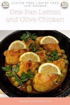 one pan lemon and olive chicken with text overlay