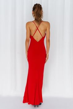 Length from bust to hem of size S: 128cm. Red maxi dress. Lined. Cold hand wash only. Model is a standard XS and is wearing size XS. True to size. Soft, mid-weight stretchy jersey fabric. Adjustable cross-back shoulder straps. Cowl detail to front. No zipper. Slip-on style. Polyester/Spandex. A few Words Of Warning, this maxi dress is fire! When it comes to a show-stopping entrance, the key is in the details babe. This knee-length midi dress serves serious femme female vibes with its slinky silh Homecoming Romper, Maxi Dress Red, Red Maxi Dress, Dress Date Night, Party Rompers, Brunch Dress, Red Maxi, Red Dress Maxi, Cute Prom Dresses