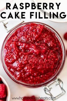 raspberry cake filling in a glass bowl