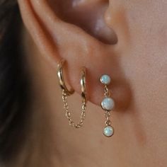 A little bit of dangly fun and iridescence✨ Synthetic opal and 14k yellow gold filled Earring length is 3/4" Hypoallergenic Opal Dangle Jewelry, Dainty Hypoallergenic Opal Earrings, Everyday Gold Opal Jewelry, Hypoallergenic Opal Drop Earrings, Hypoallergenic Opal Dangle Earrings, Gold Hypoallergenic Opal Jewelry, Yellow Gold Opal Jewelry With Matching Earrings, Opal Jewelry In Yellow Gold With Matching Earrings, Hypoallergenic Gold Opal Jewelry