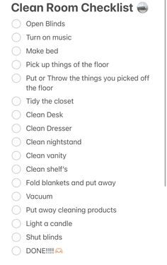 the clean room checklist is shown in black and white, with text on it