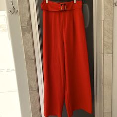 Nwt Wide Leg Trousers. Beautiful Rust Color Perfect For Year Round And Especially Fall And Winter. Pockets. Size Small. Removal Belt With Tortoise Buckle. Zip And Clasp Closure. Faux Back Pockets. Subtle Pleating In The Front. Red High Waist Wide Leg Pants For Night Out, Fitted Red Bottoms For Day Out, Red Wide Leg Bottoms For Day Out, Red Wide Leg Pants For Day Out, Red Wide-leg Pants For Day Out, Red Non-stretch Bottoms For Day Out, Non-stretch Red Bottoms For Day Out, White Palazzo Pants, Floral Palazzo Pants