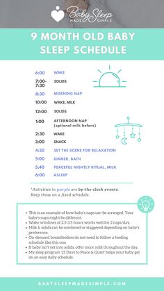 the 9 month old baby sleep schedule is shown with instructions for how to use it