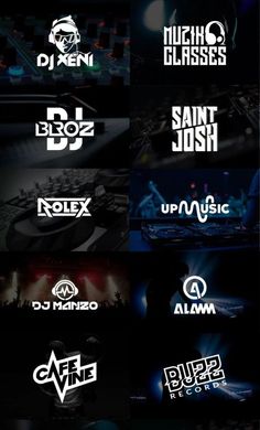 the logos for various dj's and djss are shown in this graphic style