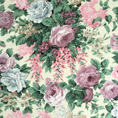 a floral wallpaper with pink, purple and white flowers