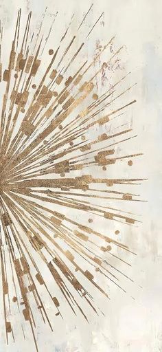 an abstract painting with gold and white colors