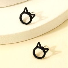 Dainty Black Cat Stud Earrings Material Zinc Alloy Black Cat Ears Jewelry With Cat Design, Black Cat Ears Earrings For Party, Trendy Black Jewelry With Cat Design, Cat Stud Earrings, Black Cat Earrings, Cat Earrings Studs, Gold Diamond Earrings Studs, Arrow Earrings, Gold Diamond Studs