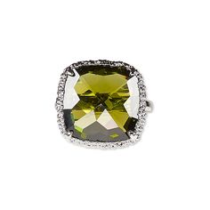 This ring commands attention with a green glass square in a beaded rhodium-plated brass setting. Ideal for anyone who wants to make a stylish impression, this flashing ring is a valuable addition to your jewelry lines. Green Rectangular Sterling Silver Jewelry, Green Rectangular Jewelry For Party, Green Cushion Cut Jewelry For Formal Occasions, Formal Green Cushion Cut Jewelry, Green Sterling Silver Rings For Party, Green Cushion Cut Jewelry For May Birthstone, Green Cushion Cut May Birthstone Jewelry, Green Rectangular Stone Jewelry For Formal Occasions, Green Square Pendant Jewelry For Formal Occasions