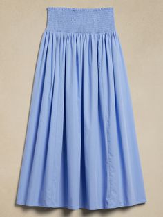 Smocked-Waist Poplin Maxi Skirt | Banana Republic Factory Midi Skirt With Gathered Waist For Daywear, Chic Midi Bottoms With Gathered Waist, Spring Midi Skirt With Gathered Waist, Casual Midi Length Skirt With Gathered Waist, Casual Midi Skirt With Gathered Waist, Midi Length Voluminous Skirt With Gathered Waist, Voluminous Pleated Skirt With Elastic Waistband, Casual Midi-length Bottoms With Gathered Waist, Casual Bottoms With Gathered Waist, Midi Length