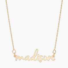 Play the namegame. We updated the classic nameplate with a petite design a fun new font in all lowercase. Buy it for your BFF and make sure to get one for yourself too. Available in sterling silver, 18k gold or 18k rose gold plated sterling silver Nameplate size: 1/4" tall, length varies 16" cable chain with 2" extender Spring ring closure This is a lowercase only font, uppercase letters entered will be produced as lowercase SHIPPING NOTE ﻿- This custom item takes 3-5 business days to produce fr Everyday Personalized Letter Jewelry, Letter Name Necklace For Mother's Day, Letter Shaped Name Necklace For Mother's Day, Everyday Letter Name Necklace For Mother's Day, Modern Nameplate Jewelry For Personalized Gift, Modern Personalized Yellow Gold Name Necklace, Modern Personalized Name Jewelry, Mother's Day Letter Name Necklace, Customizable Sterling Silver Signature Necklace