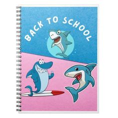 back to school notebook with shark and shark on it