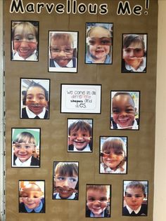 a bulletin board with pictures of children on it and the words marvelous me above them