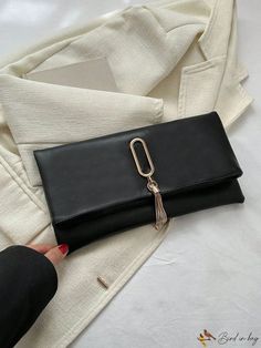 BirdinBag - Chic Black Envelope Bag with Elegant Metal Tassel Decoration for Daily Use Chic Clutch Shoulder Bag With Tassels, Chic Tassel Clutch Shoulder Bag, Chic Clutch Bag With Tassels, Chic Tassel Clutch Bag, Elegant Everyday Bags With Tassels, Elegant Clutch Bag With Tassels, Elegant Tassel Pouch Shoulder Bag, Black Evening Bag With Tassels, Black Evening Bags With Tassels