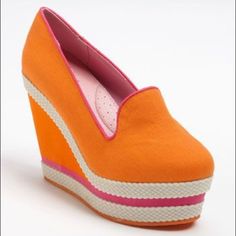 Philip Simon Abbe Wedge Cora New - Size 6.5 - New With Box - Orange And Pink Main Colors Lace Up Wedges, Leather Boot Shoes, Orange And Pink, Wedge Sneakers, Womens Shoes Wedges, Espadrilles Wedges, Fashion Essentials, Main Colors, Orange Pink