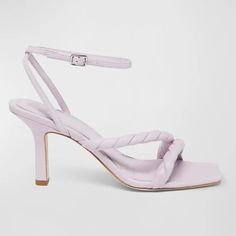 Women's Leslie Ankle Strap High Heel Sandals Open Toe Buckled Ankle Strap 3.14" Leather Wrapped Heel Leather Upper, Lining And Sole New+Dust Bag. Without Box. Lavender Color Feminine Heels With Ankle Strap And Heel Loop, Feminine Ankle Strap Heels With Heel Loop, Feminine Ankle Strap Sandals With Padded Heel, Raffia Sandals, Ankle Strap High Heels, Ankle Wrap Sandals, Beaded Sandals, Wrap Sandals, Wrap Heels