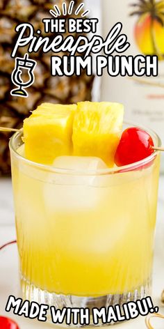 the best pineapple rum punch made with malbij and pineapple juice is ready to be served