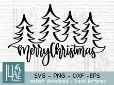 merry christmas svg - dxf eps file with pine trees and the words, instant