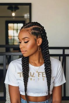 Two Feed In Braids With Curls, Large Braids Hairstyles, Large Feed In Braids, Hair Styles Anime, Hair Styles For Short Hair, Feed In Braids, Styles For Short Hair, Hairstyles Pictures, Protective Hairstyles For Natural Hair