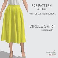 Full circle midi skirt PACKAGE DETAIL: -4 PDF files -pattern in A4 -pattern in US letter -Sewing guid with sketches instruction -how to print guid Fabric: You can go for cotton, satin, chiffon, linen any non stretch fabric. Midi Skirt Sewing, Midi Skirt Sewing Pattern, Skirt Sewing Pattern, Skirt Sewing, Full Circle Skirt, Skirt Patterns Sewing, Full Circle Skirts, Sewing Skirts, Skirt Midi