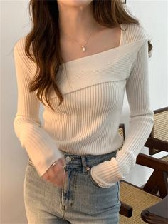 45151340396771 Spring Outfits For School, Acrylic Decoration, Spring Street Style, Office Lady, Spring Summer Outfits, Office Ladies, Fancy Dresses, Knitted Pullover, Full Sleeve