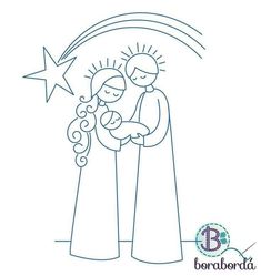 a drawing of a man holding a baby in his arms with the sun above him