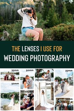 the lens use for wedding photography is shown in this poster, which includes photos and text