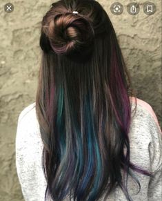 Dark Brown Hair With Fashion Color, Pops Of Color Hair, Dyed Hair Pastel, Hair Color Highlights