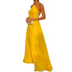 Polyester Yellow Solid Color Sundress, Fitted Yellow Maxi Dress For Date Night, Yellow Solid Color Maxi Dress For Vacation, Elegant Yellow Summer Maxi Dress, Elegant Yellow Solid Color Dress, Yellow Party Dress Solid Color, Chic Gold Dress For Vacation, Yellow V-neck Dress For Night Out, Chic Gold Vacation Dress