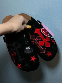 Customize Sneakers, Pop Shoes, Black Crocs, Crocs Fashion, Custom Patch, Black Clogs