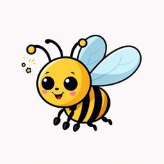 a cute little bee with big eyes and a smile on it's face, flying