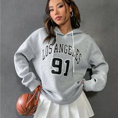 Never Worn, Very Comfortable And Cute! Bundle If You Like To Save! Varsity Spring Hoodie With Letter Print, Outfit Styling, Drawstring Hoodie, Girl Clothes, Girl Outfits, Sweaters For Women, Women Shopping, Clothes, Color