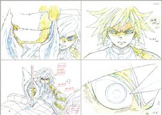 four different pictures of anime characters, one with yellow hair and the other with blue eyes