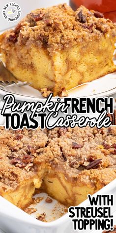 two servings of french toast casserole with streusel topping on top