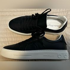 Black Salvatore Ferragamo Sneakers For Men. Brand New, Never Worn. Have Receipt. Size 10. Black Sneakers With Vulcanized Sole In Calf Leather, Black Calf Leather Sneakers With Vulcanized Sole, Luxury Custom Sneakers With Vulcanized Sole, Designer Custom Sneakers With Vulcanized Sole, Luxury Black Custom Sneakers With Vulcanized Sole, Luxury Custom Black Sneakers With Vulcanized Sole, Designer Wingtip Sneakers With Leather Sole, Designer Black Calf Leather Custom Sneakers, Salvatore Ferragamo Men