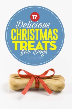 a dog treat with the words delicious christmas treats for dogs on it's side