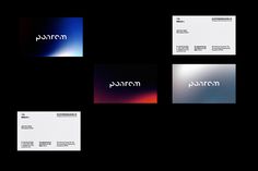 four different business cards with the word parron written in white and blue on them