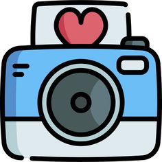 a blue camera with a heart on top