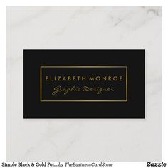 a black and gold business card with the words elizabeth monroe on it's front