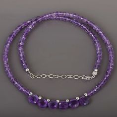 Amethyst Choker Necklace Shape- Rondelle Faceted Size- 4mm Length- 45 cm Metal- Sterling Silver 925 White Rhodium Plated Weight- 30 ct. All of my jewelry is designed and handcrafted by me. I love to experiment with many different designs and although I may make similar designs more than once, each piece of jewelry is truly one of a kind due to variations between gemstones and within my own craft work. All my jewelry is carefully packed and comes with gift box. So it ready for gift giving, whethe Purple Rondelle Gemstone Beads, Purple Rondelle Gemstone Bead Necklaces, Amethyst Rondelle Necklace With Faceted Beads, Amethyst Briolette Necklace With Faceted Beads, Amethyst Choker, Big Necklaces, Stone Bead Jewelry, Blue Amethyst, Ethiopian Opal Necklace