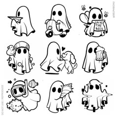 halloween ghost stickers are shown in black and white