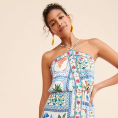 Tropical Tiles Embroidered Dress | Nuuly Rent Stamp Dress, Tropical Tile, Spanish Tile, 2024 Style, Tile Print, Embroidered Dress, Print Dress, Vintage Inspired, Fashion Forward