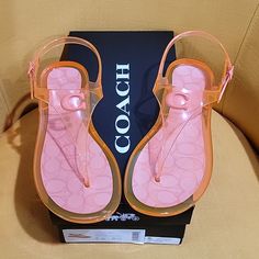 Authentic Tangerine Coach Jelly Sandals Also Fits Like A Size 7.5 Thong Style With Adjustable Strap. Rhinestone Business, Diy Luxury, Green Marketing, Pretty Sandals, Shoes Heels Classy, Cute Shoes Heels, Shoes Outfit Fashion, Pink Sandals, Girly Shoes