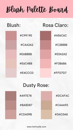 the blush palette board is shown with different shades and colors, including pink, brown, beige